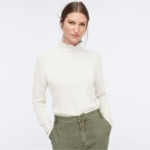 J. Crew White Ivory Ruffle Neck Wool-Blend Sweater medium